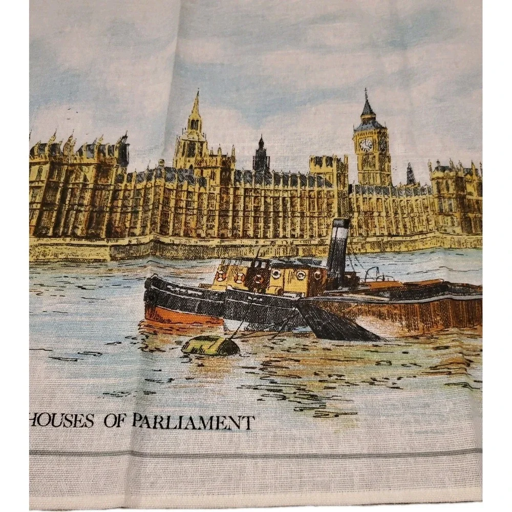 Houses of Parliament Lamont Tea Towel Linen Cotton Blend Vintage Tea‎ Towel